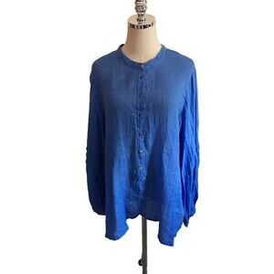 Click Color Me Cotton Shirt Women's Size XL Blue Button Up Long Sleeve